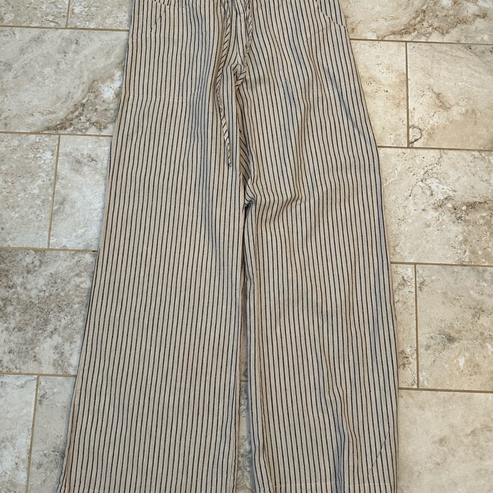 Just Living Beige and Black Striped Linen Blend pants